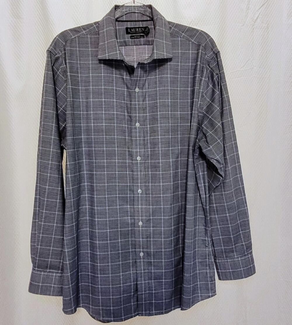 Lauren Ralph Lauren Slim Fit Non-Iron Navy Plaid Dress Shirt 17 34/35